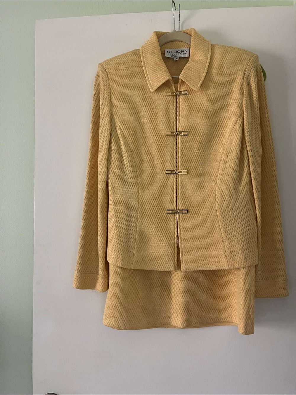 St. John by Marie Gray Soft Yellow Knit Toggle-Front Blazer